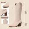 imageAOSPHIRAYLIAN Cowboy Boots for Women Pointed Toe Knee High Cowboy Boots Women Wide Calf Cowgirl Western Embroidery Pull On Chunky Block High Heels BootNude Pink