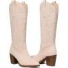 imageAOSPHIRAYLIAN Cowboy Boots for Women Pointed Toe Knee High Cowboy Boots Women Wide Calf Cowgirl Western Embroidery Pull On Chunky Block High Heels BootNude Pink
