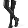 imageAOSPHIRAYLIAN Womens Over The Knee High Boots Chunky Heel Slip On Faux Leather Riding Surgical Stretch Thigh High BootsBlacklace Up