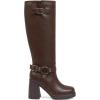 imageAOSPHIRAYLIAN Knee High Boots Chunky Heel Buckle Calf Boots Womens Square Toe Fashion Shoes with ZipperBrown