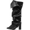 image:imageAOSPHIRAYLIAN Fold Over Boots for Women Knee High Calf Boots Pointed Toe Tall Leather Chunky Heel Fashion Dress Womens ShoesBlack