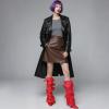image:imageAOSPHIRAYLIAN Fold Over Boots for Women Knee High Calf Boots Pointed Toe Tall Leather Chunky Heel Fashion Dress Womens ShoesRed