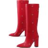 image:imageAOSPHIRAYLIAN Fold Over Boots for Women Knee High Calf Boots Pointed Toe Tall Leather Chunky Heel Fashion Dress Womens ShoesRed