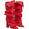 image:imageAOSPHIRAYLIAN Fold Over Boots for Women Knee High Calf Boots Pointed Toe Tall Leather Chunky Heel Fashion Dress Womens ShoesRed