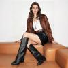 image:imageAOSPHIRAYLIAN Shark Boots for Women Fold Over Knee High Snip Toe Cowboy Boots Chunky Heel Studded Pull On Classic Fashion Party Dress Cowgirl BootBlack
