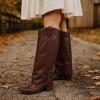 image:imageAOSPHIRAYLIAN Shark Boots for Women Fold Over Knee High Snip Toe Cowboy Boots Chunky Heel Studded Pull On Classic Fashion Party Dress Cowgirl BootBrown