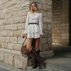 image:imageAOSPHIRAYLIAN Shark Boots for Women Fold Over Knee High Snip Toe Cowboy Boots Chunky Heel Studded Pull On Classic Fashion Party Dress Cowgirl BootChocolate