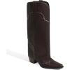 image:imageAOSPHIRAYLIAN Shark Boots for Women Fold Over Knee High Snip Toe Cowboy Boots Chunky Heel Studded Pull On Classic Fashion Party Dress Cowgirl BootChocolate