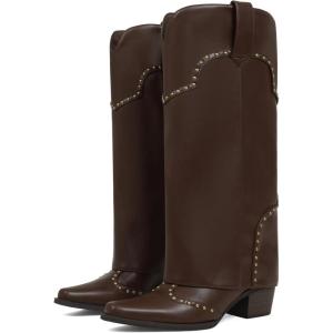 image:imageAOSPHIRAYLIAN Shark Boots for Women Fold Over Knee High Snip Toe Cowboy Boots Chunky Heel Studded Pull On Classic Fashion Party Dress Cowgirl BootBrown