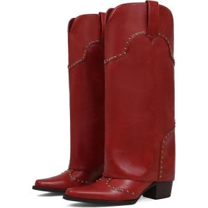 image:imageAOSPHIRAYLIAN Shark Boots for Women Fold Over Knee High Snip Toe Cowboy Boots Chunky Heel Studded Pull On Classic Fashion Party Dress Cowgirl BootRed
